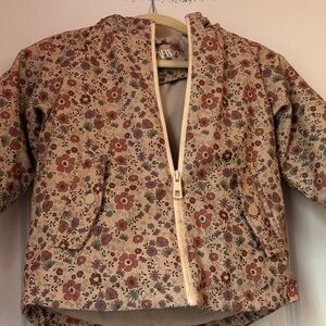 Zara Cream Floral Hooded Puffer Jacket with Rust and Purple Accents
